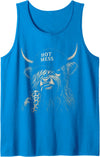 Hot Mess Highland Cow Funny Cute Coffee Lover Hot Mess Leopard Highland Cow Coffee Farm Animal Lover Tank Top - Sapphire Blue
