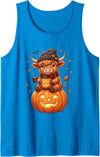 Spooky Highland Moo Crew Women Girls Tees Highland Cow Halloween Cute Pumpkin Autumn Womens Girls Tank Top - Sapphire Blue