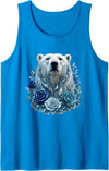Arctic Polar Bear Crystal Rose Winter Spirit Majestic Polar Bear with Blue Ice Crystal Roses Tank Top - Sapphire Blue