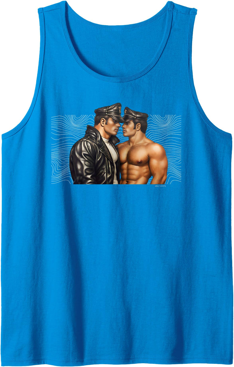 Vintage Gay Art Design Studio Retro Gay Leather Biker Gay Pride Daddy Bear Mustache Tank Top - Sapphire Blue