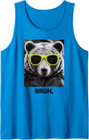 Chill Bear Retro Bear In Shades Funny Meme Designs BRUH Bear Vintage Photo With Retro Yellow Sunglasses Tank Top - Sapphire Blue