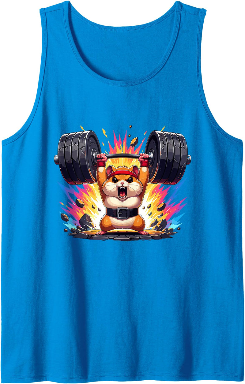 Strong Gym Hamster Weightlifting Barbell Power Tank Top - Sapphire Blue