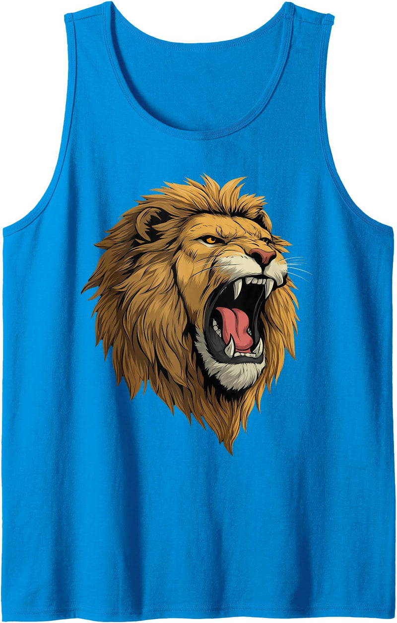 Lion Designs. Lion Roaring Africa Graphic Tank Top - Sapphire Blue