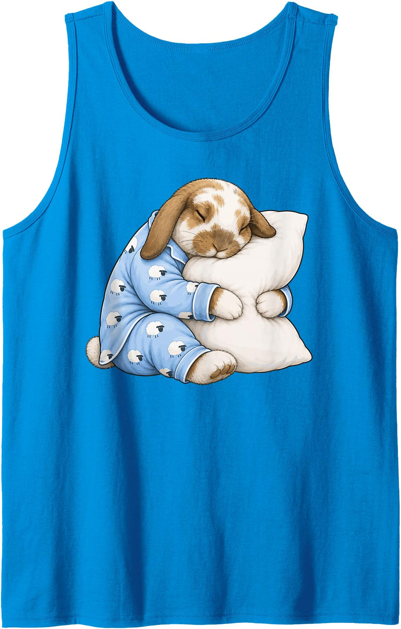 Holland Lop Rabbit Sleeping in Cute Pajamas Sleep Tank Top in Sapphire Blue