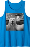 Retro Polar Bear Selfie with UFOs Meme Polar Bear Selfie with UFO Alien Funny Tank Top - Sapphire Blue