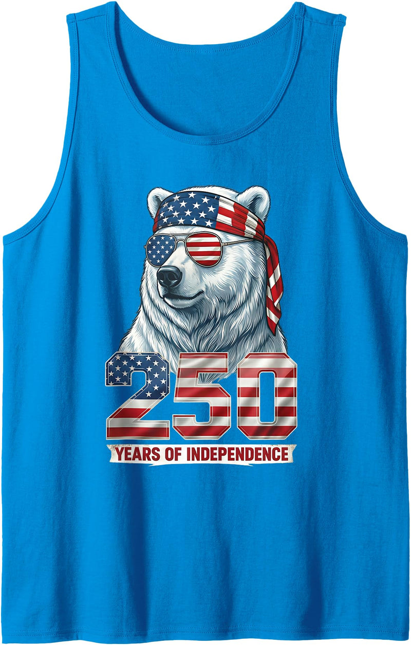 Patriotic Bear Freedom Anniversary Celebration Polar Bear 250 Years of Independence Patriotic America 1776 Tank Top - Sapphire Blue
