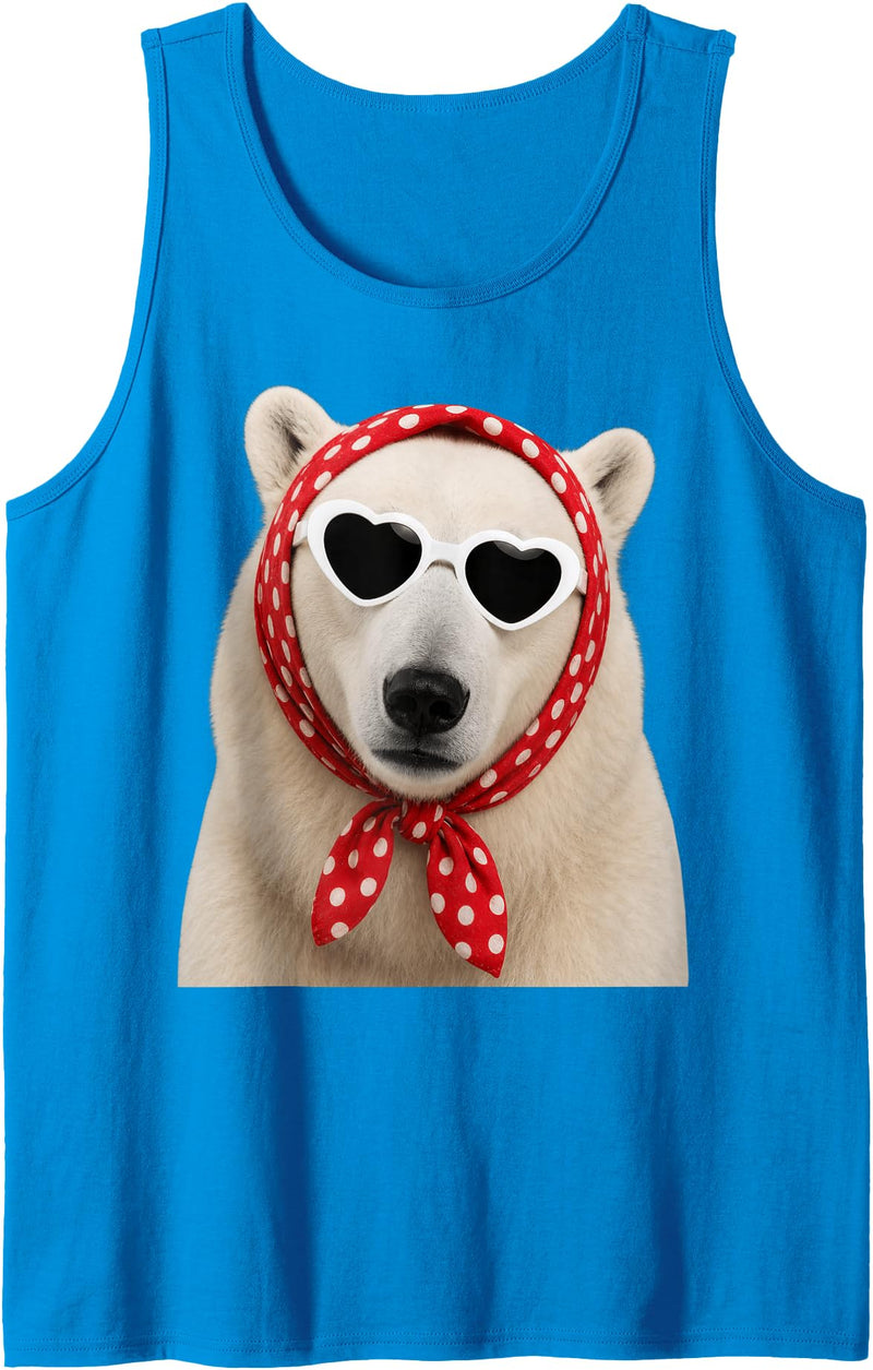 Funny Polar Bear with Sunglasses Cute Polar Bear Lover Heart Sunglasses Tank Top - Sapphire Blue