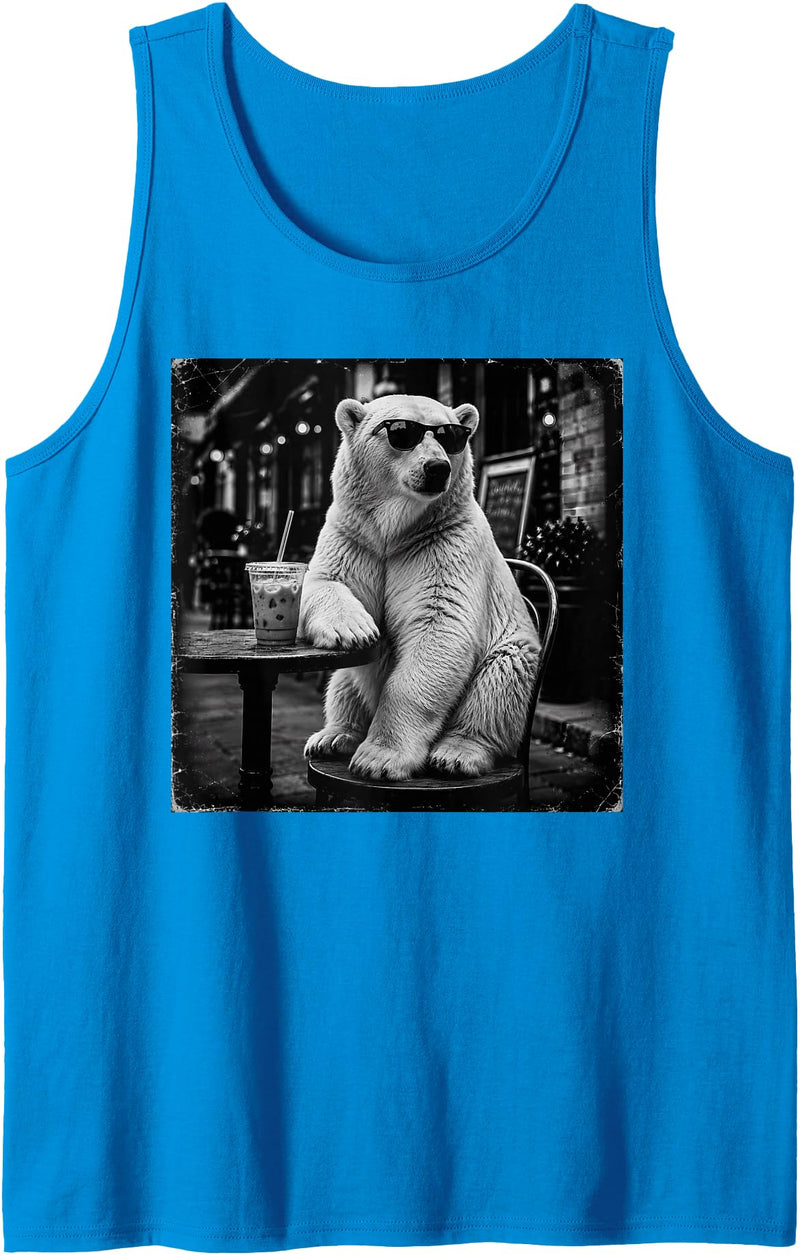 Polar Bear Drinking Iced Milk Coffee Shirts Funny Polar Bear Drinking Iced Milk Coffee Animal Lover Art Tank Top - Sapphire Blue