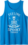 Funny Halloween Designs by FunWearVM Feeling Spooky Today Skeleton Yoga Lotus Pose Halloween Tank Top - Sapphire Blue