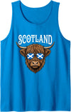 Scottish Scotland Designs By LBOL Scotland Highland Cow Sunglasses Saltire Flag Tank Top - Sapphire Blue