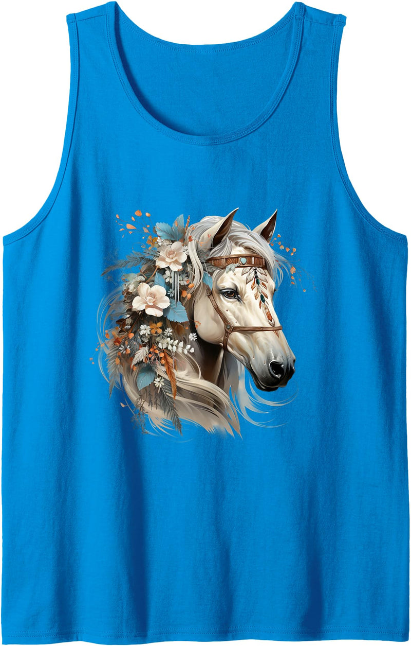 Horse Riding Gifts for Women & Girls Floral Wild Horse Country Horse Riding Tank Top - Sapphire Blue