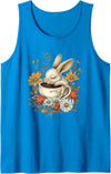 Bunny Tea Cup Women Girl Aesthetic Tank Top in Sapphire Blue