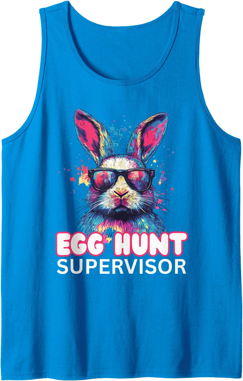 Easter Egg Hunt Supervisor Funny Mom Dad Tie Dye Bunny Tank Top in Sapphire Blue