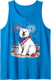 Patriotic Polar Bear Happy Beach Art Co Happy Polar Bear Patriotic Beach Fireworks 4th July Tank Top - Sapphire Blue