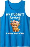 Funny Highland Cow Teacher Cute Coquette Bow My Students Survived A Whole Year of Me Teacher Highland Cow Tank Top -