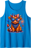 Cute Coquette Highland Cow 4th Of July Patriotic 4th Of July Highland Cow Coquette Firework USA American Farm Tank Top -
