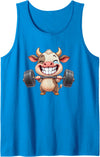 Cute Gym Cow Weightlifting Animal Workout Funny Cow Lifting Barbell Strength Workout Fitness Tank Top - Sapphire Blue