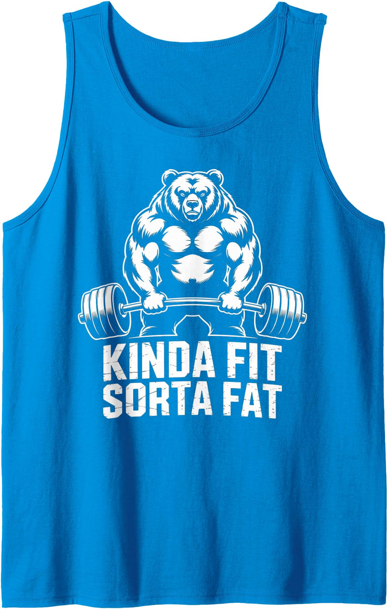 Iron Routine - Gym Workout Fitness Men Women Gifts Kinda Fit Sorta Fat Funny Gym Bear Workout Weightlifting Tank Top - Sapphire Blue