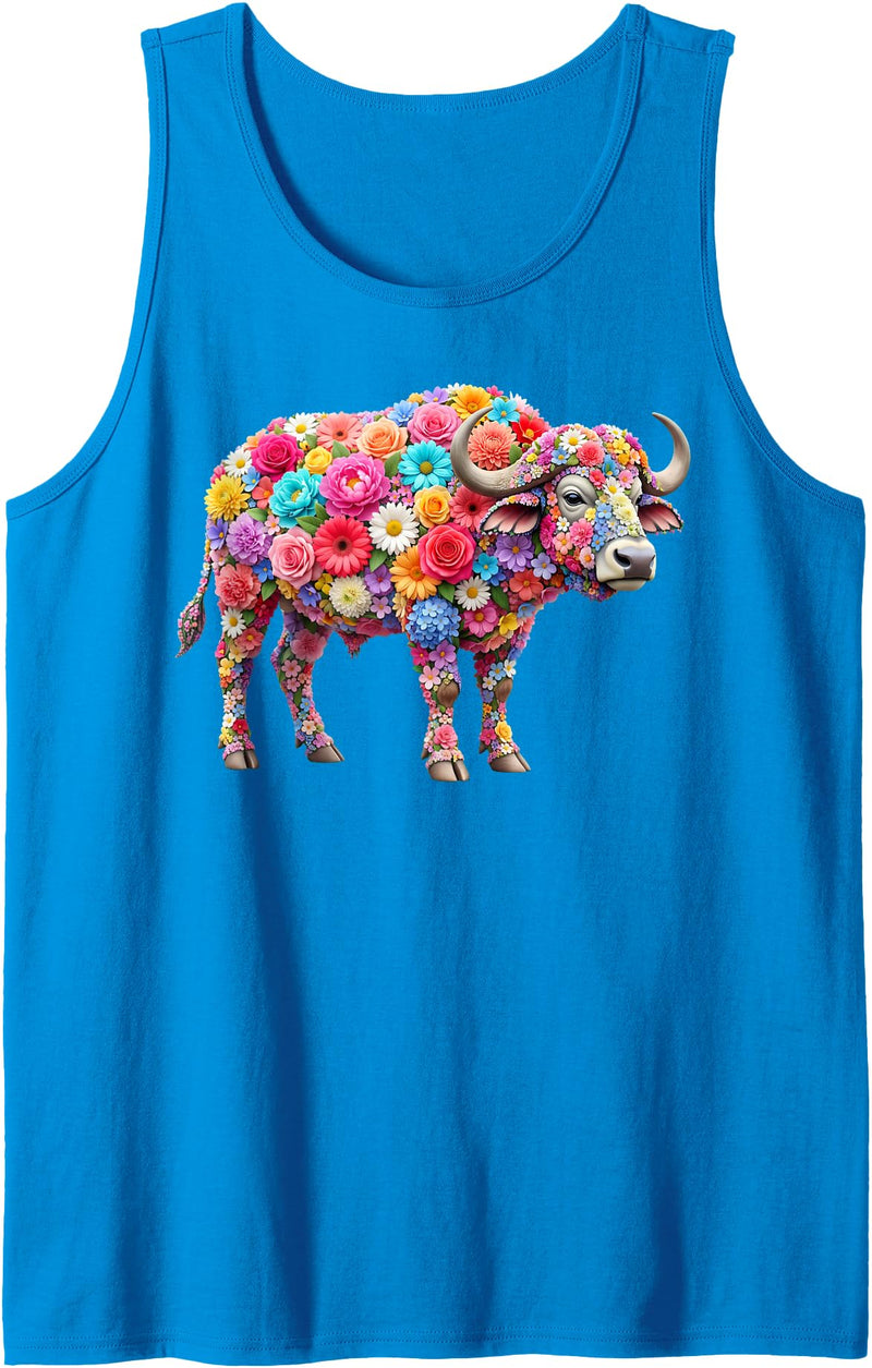 Buffalo lover for Women Men Kids Cute Flower Buffalo on Summer Floral Buffalo Tank Top - Sapphire Blue