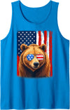 Patriotic USA Flag Grizzly Bear 4th of July Co. Grizzly Bear US America Flag Men Women 4th of July Patriotic Tank Top - Sapphire Blue