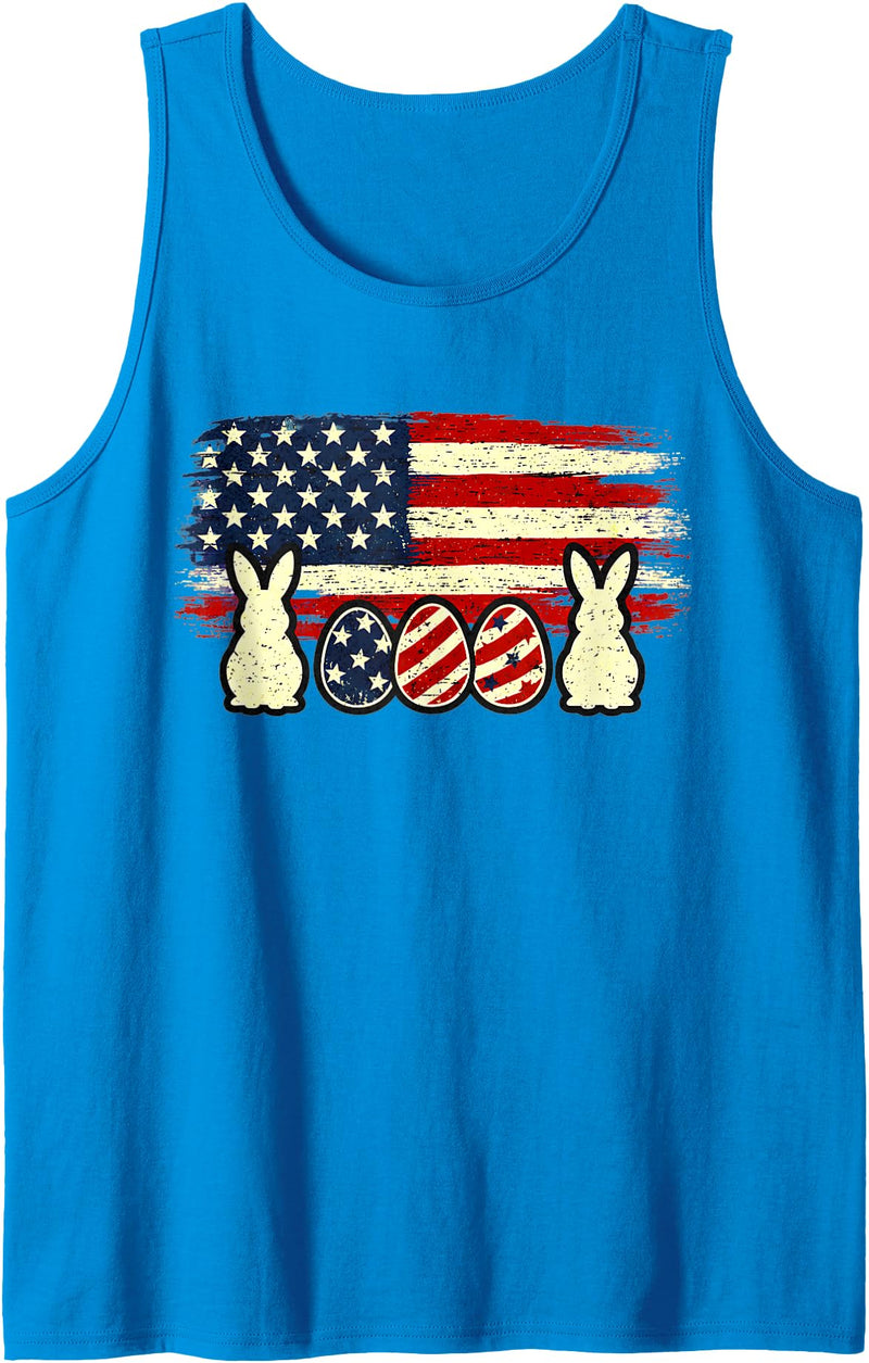 Easter Egg Bunny American Flag Patriotic USA Men Women Tank Top in Sapphire Blue