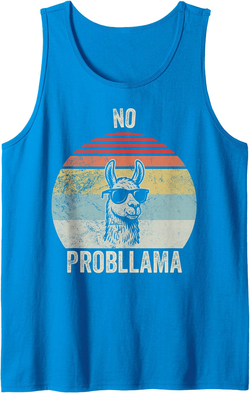 Retro Vintage Cool Llama Fun Humor No Probllama Cool Llama Sunglasses Joke Tank Top - Sapphire Blue