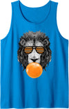 Bubble Gum Animals Lions Face Kids, Women, Men Orange Bubble Gum Lion Stripe Sunglasses Lion Head Tank Top - Sapphire Blue