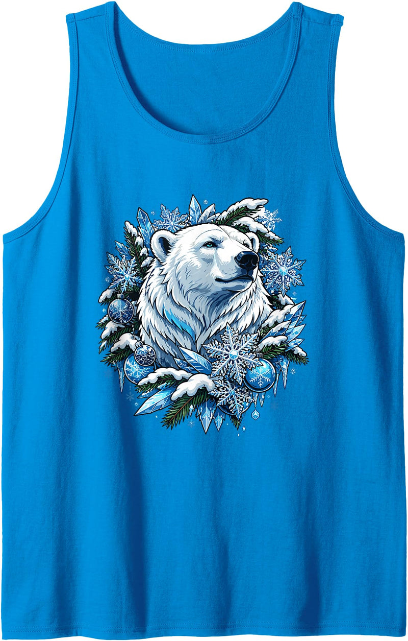 Arctic Polar Bear Winter Snowflakes Christmas Polar Bear Wreath Ice Crystals Tank Top - Sapphire Blue