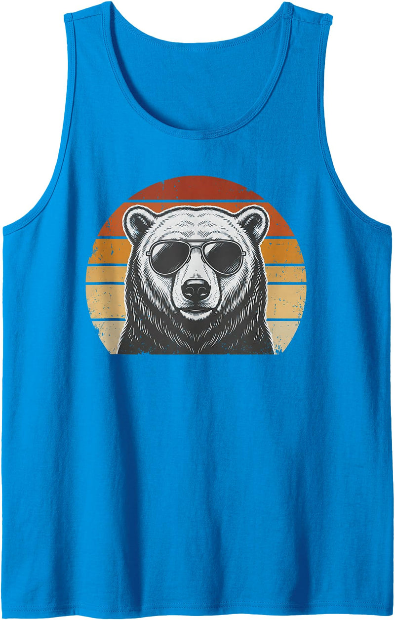 Polar Bear Retro Sunset Vintage Prints Co Polar Bear Retro Sunset Animal Lover Vintage Cool Owner Tank Top - Sapphire Blue