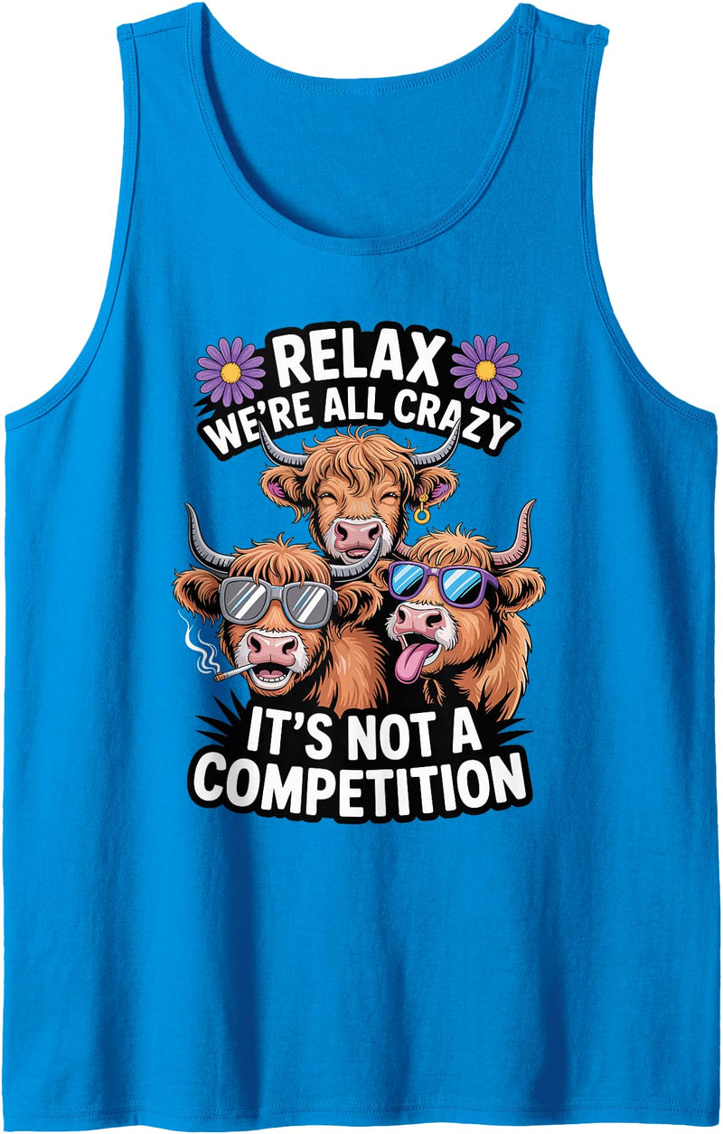 Ranch Folks Country Humor Funny Crazy Highland Cow Humor Design Tank Top - Sapphire Blue
