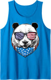 Blinkies Patriotic Fourth of July Panda American Flag July 4th Panda Bear Tank Top - Sapphire Blue