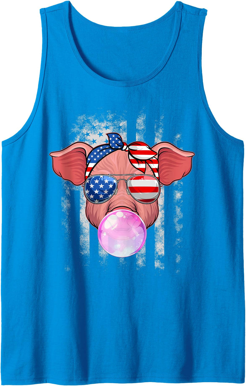 Amb Patriotic Pig Farming Animal Lover 4th Of July Pig Lovers Farmers USA Flag 4th Of July Patriotic Girls Kids Tank Top - Sapphire Blue