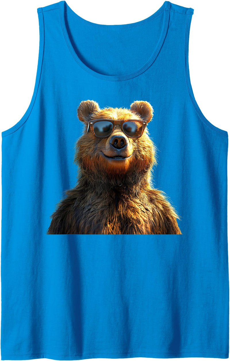 Funny Brown Bears for Grizzly Bear Lovers Brown Bear with Sunglasses Grizzly Bears Wild Brown Bear Tank Top - Sapphire Blue