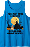 Witch Wine Pomeranian Dog Halloween Costume Witch Wine and Pomeranian Dog Mom Funny Halloween Costume Tank Top - Sapphire