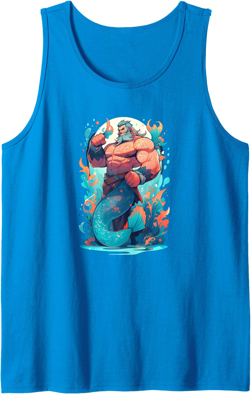 Gay Pride Merman Bear Muscle Daddy Hunk Mermaid Merdaddy Security Merman Daddy Fish Father's Day Mermaid Men Tank Top - Sapphire Blue