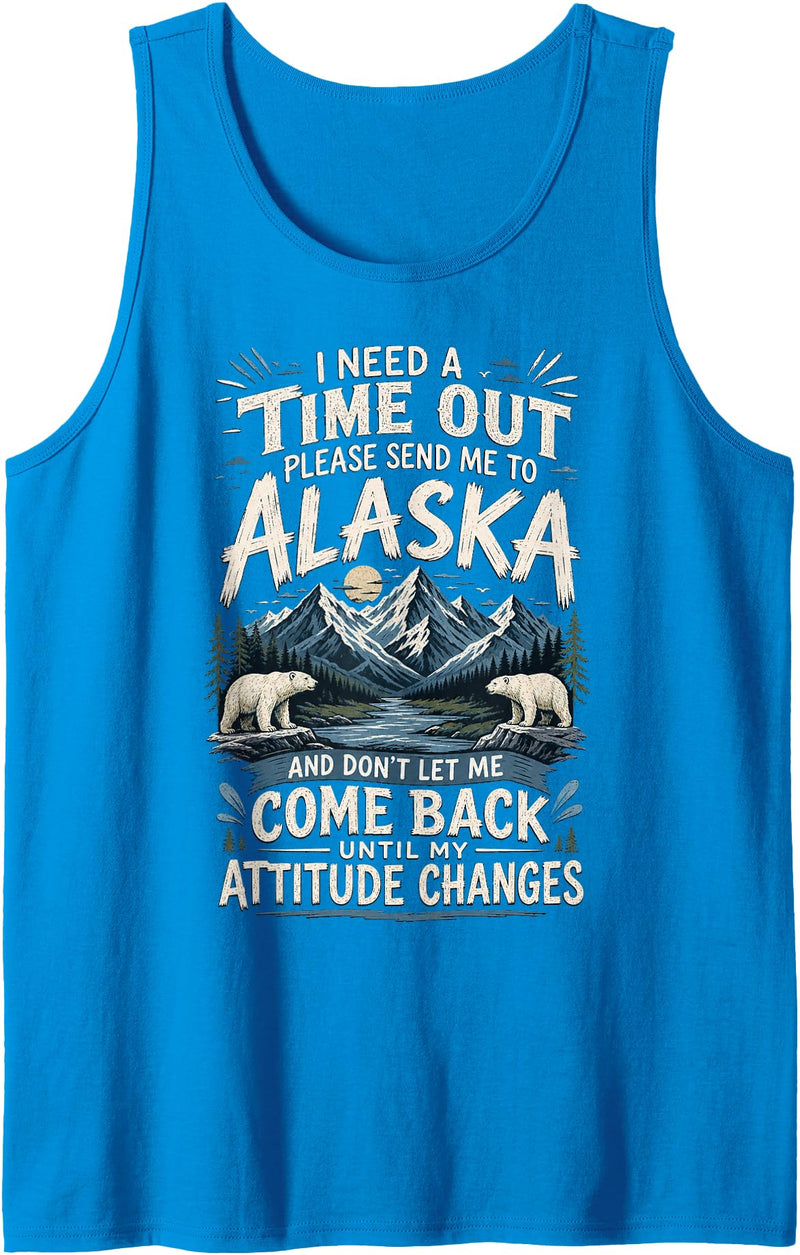 Alaskan Wilderness Enthusiasts Adventure Awaits with Polar Bears and Mountains Tank Top - Sapphire Blue