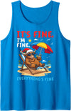 T9Shop Merry Christmas in July Highland Cow Lover Highland Cow Summer Xmas Its Fine Im Fine Everythings Fine Tank Top -