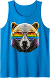 Gay Daddy Bear Funny LGBT Gay Pride LGBTQIA Gifts Mens Gay Bear LGBTQ Rainbow Sunglasses Pride Flag Daddy Bear Tank Top - Sapphire Blue