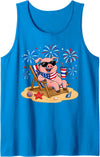 Pig Patriotic Happy Beach Paws Co 4th of July Pig Happy Beach Patriotic Animal Lovers Tank Top - Sapphire Blue