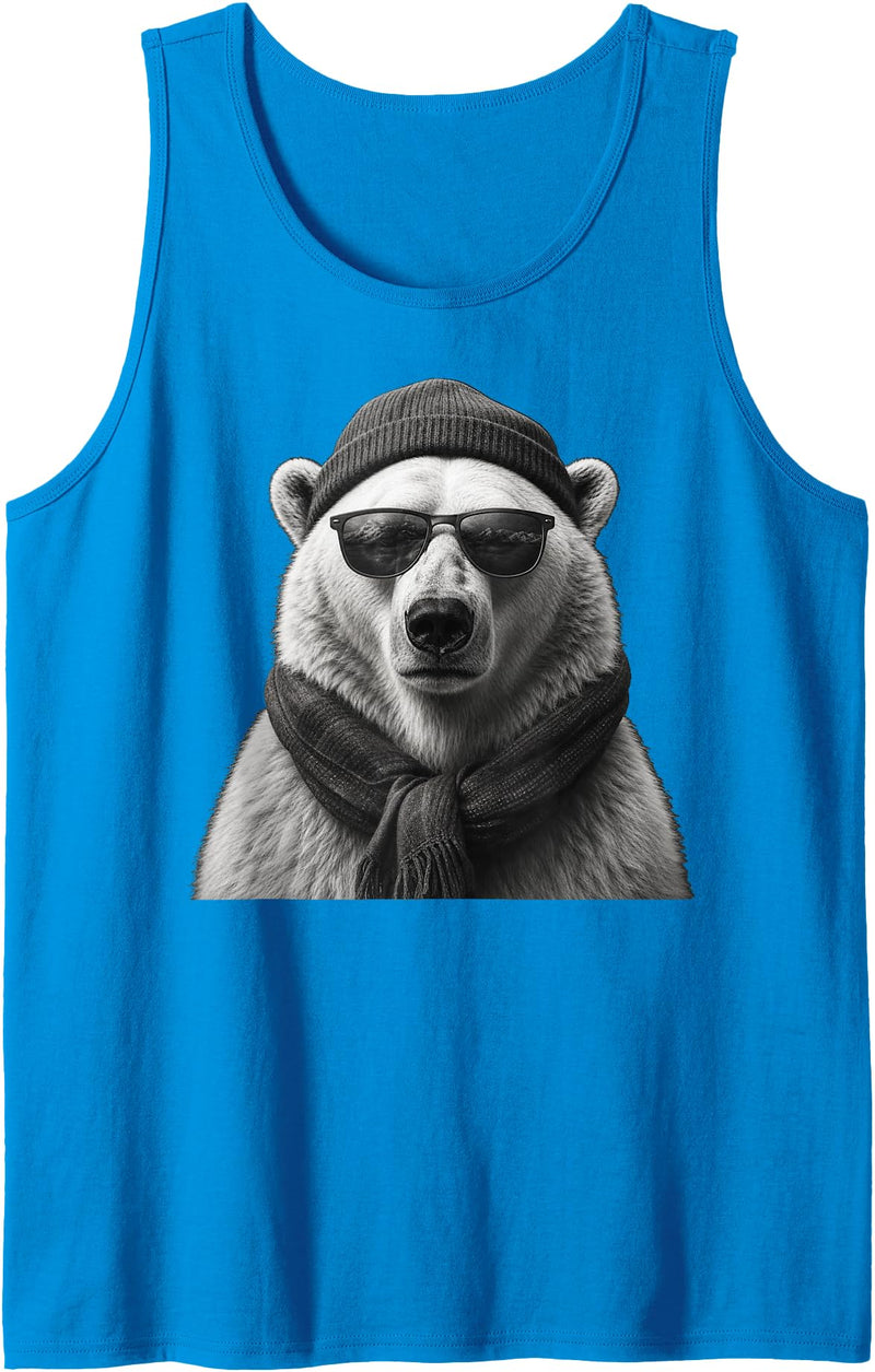 Polar Bear Enthusiast Polar Bear in Sunglasses Monochrome Illustration Tank Top - Sapphire Blue