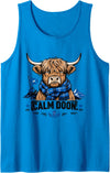 Calm Doon Highland Cow Apparel Calm Doon Scottish Highland Cow Scotland Tank Top - Sapphire Blue