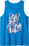 Artistic Blue Floral Animals Art Designs Co Pig with Flowers Chinoiserie Blue Toile Floral Delft Art Tank Top - Sapphire Blue