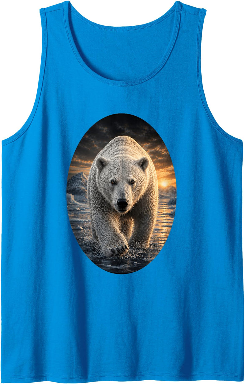 Untamed Horizon Collection Polar Bear Arctic Wildlife Sunset Nature Polar Bear Lover Tank Top - Sapphire Blue