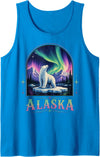 Polar Bear Art Lovers Polar Bear Under Aurora Borealis Tank Top - Sapphire Blue