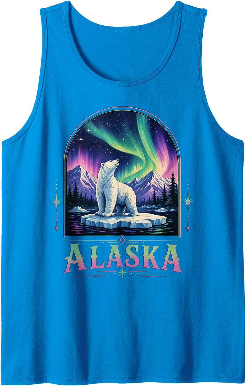 Polar Bear Art Lovers Polar Bear Under Aurora Borealis Tank Top - Sapphire Blue