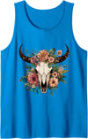 Funny Cow Skull Floral farm Western Country Outfit Boho Cow Bull Skull Flowers Wild west Western Cowgirl Texans Tank Top -