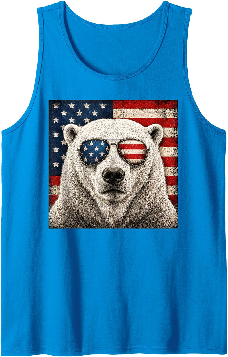 Retro Polar Bear USA Sunglasses July Fourth Polar Bear 4th of July US American Flag Patriotic Tank Top - Sapphire Blue