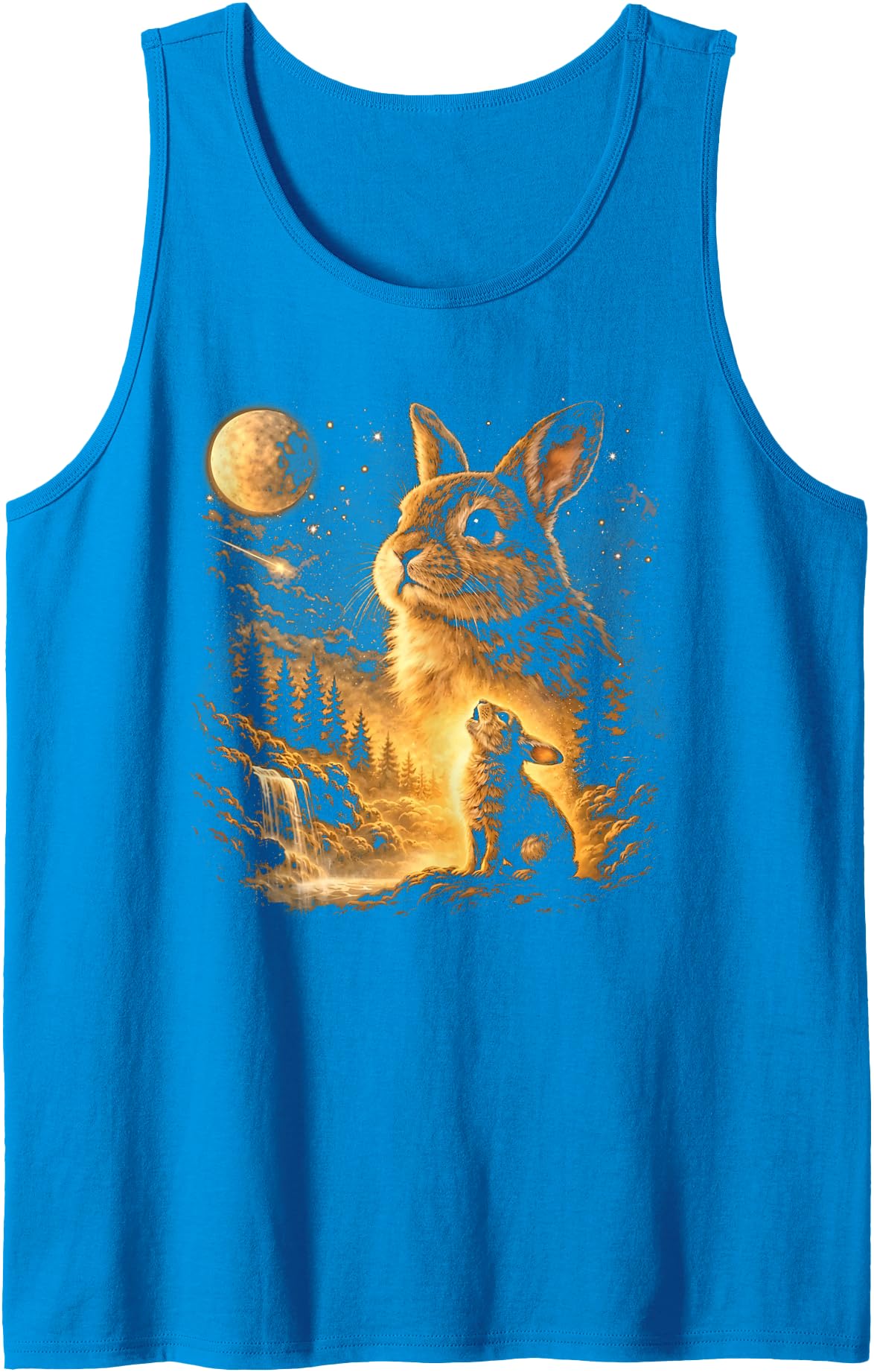 Vintage Howling Bunny to the Moon Retro 90s Funny Rabbit Tank Top in Sapphire Blue
