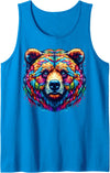 Grizzly Bear Illustration Tie Dye Cool Grizzly Bear Spirit Animal Illustration Tie Dye Art Tank Top - Sapphire Blue
