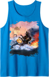 Random Galaxy Bear Riding Shark Funny Tank Top - Sapphire Blue